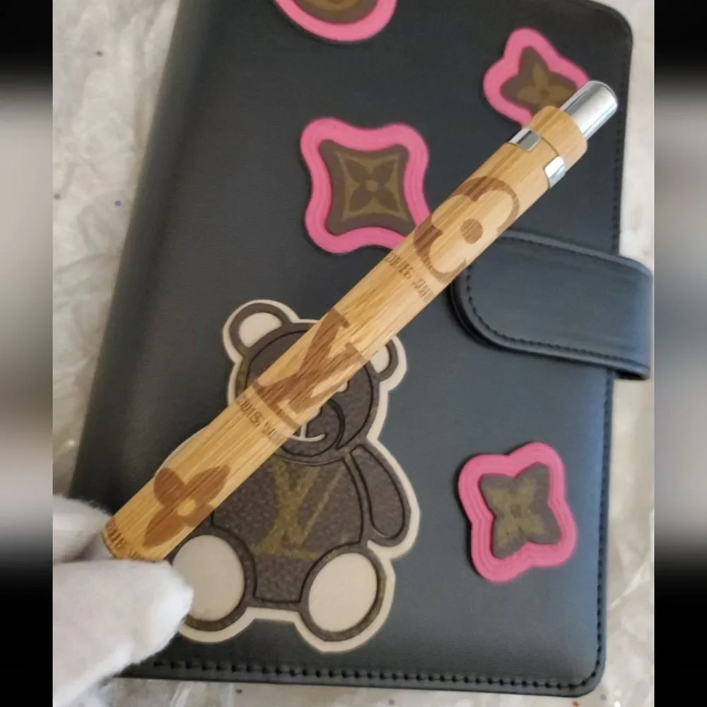 Handmade Pink, Black & Brow Embellished Agenda & Custom Luxury Engraved Wood Pen